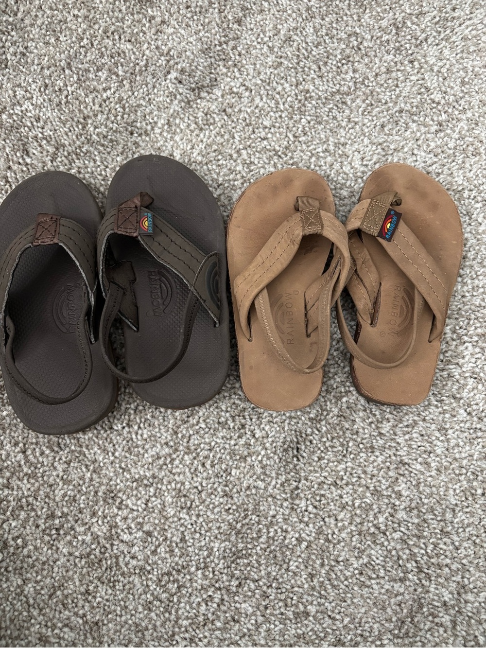 2 Pair Rainbow Kids Flip Flops in Brown and Tan